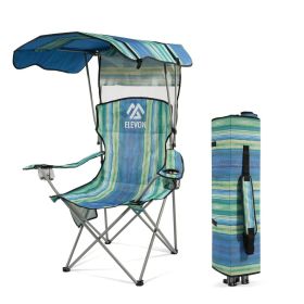 Oversized Camping Chair with Canopy Heavy Duty Folding Outdoor Chair with Armrest Cup Holder and Carry Bag Portable Camp Chair for Beach Fishing (Color: Multicolor)