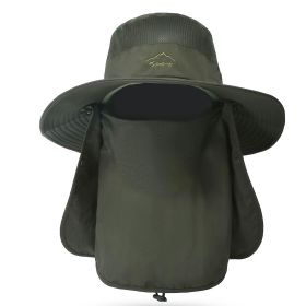 Fishing Bucket Hat Wide Brim Breathable Unisex Hat Sunlight-proof Removable Neck Face Fishing Cap For Fishing Hiking Traveling (Color: Green, size: One size)
